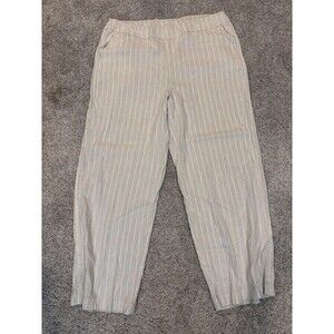 Chico's Pull On Stripe Linen Gold Sparkle Thread Beige Pants Size 3.5 R/18R Wide